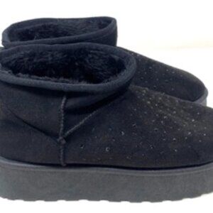 Love83 Faux Fur Platform Short Black Rhinestones Ankle Booties Size 10